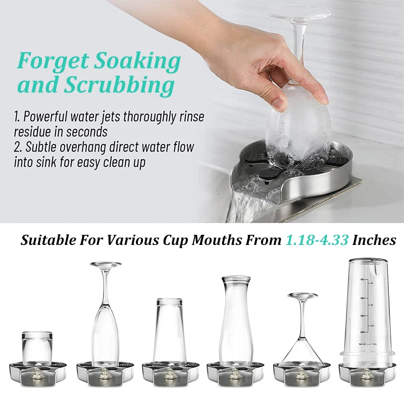 Fregadero de cocina, lavado de tazas de vidrio, lavadora automática a presión de acero inoxidable, herramienta de limpieza, grifo, barra, enjuague, jarra de café