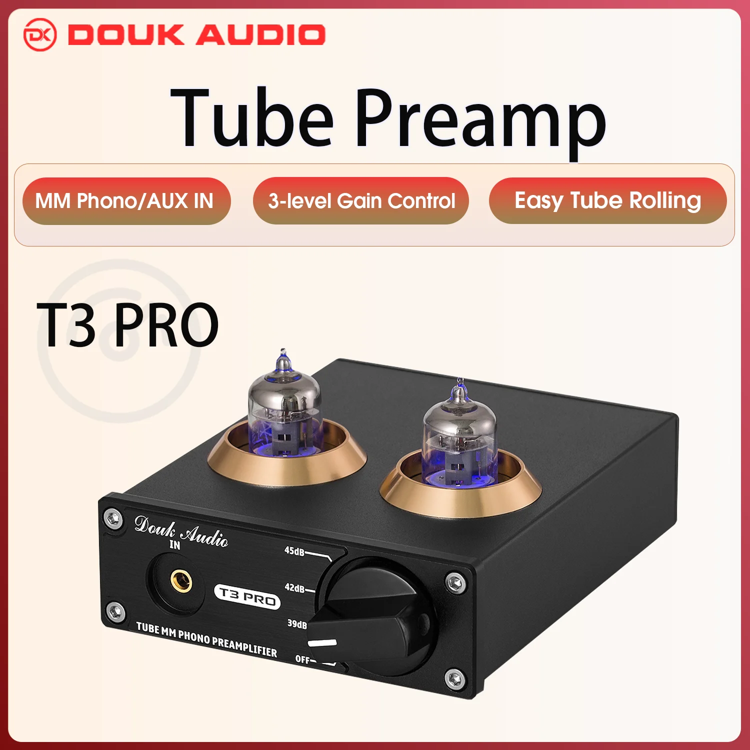 Douk Audio T3 PRO Mini MM RIAA Phono tocadiscos preamplificador nivel de línea amplificador estéreo HiFi RCA válvula tubo preamplificador de escritorio