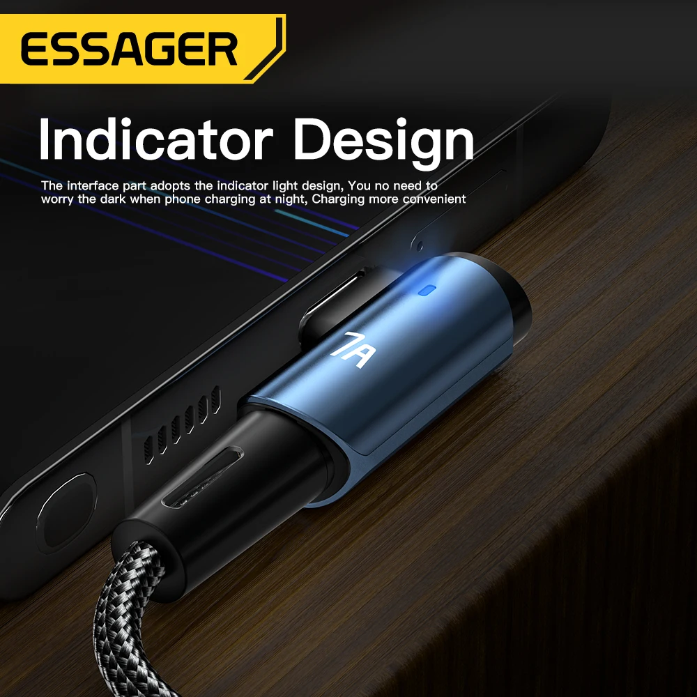 Essager-Cable USB tipo C de carga rápida para móvil, Cable de datos con ángulo para OPPO 100W, para Honor, Huawei P40, Oneplus, Realme, cargador de USB-C