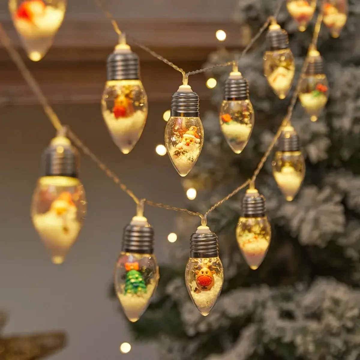1pc10/20 LED bola de nieve de Navidad bombilla transparente luces de cadena con Navidad Santa Claus muñeco de nieve árbol regalos mezcla de luz alimentada por batería