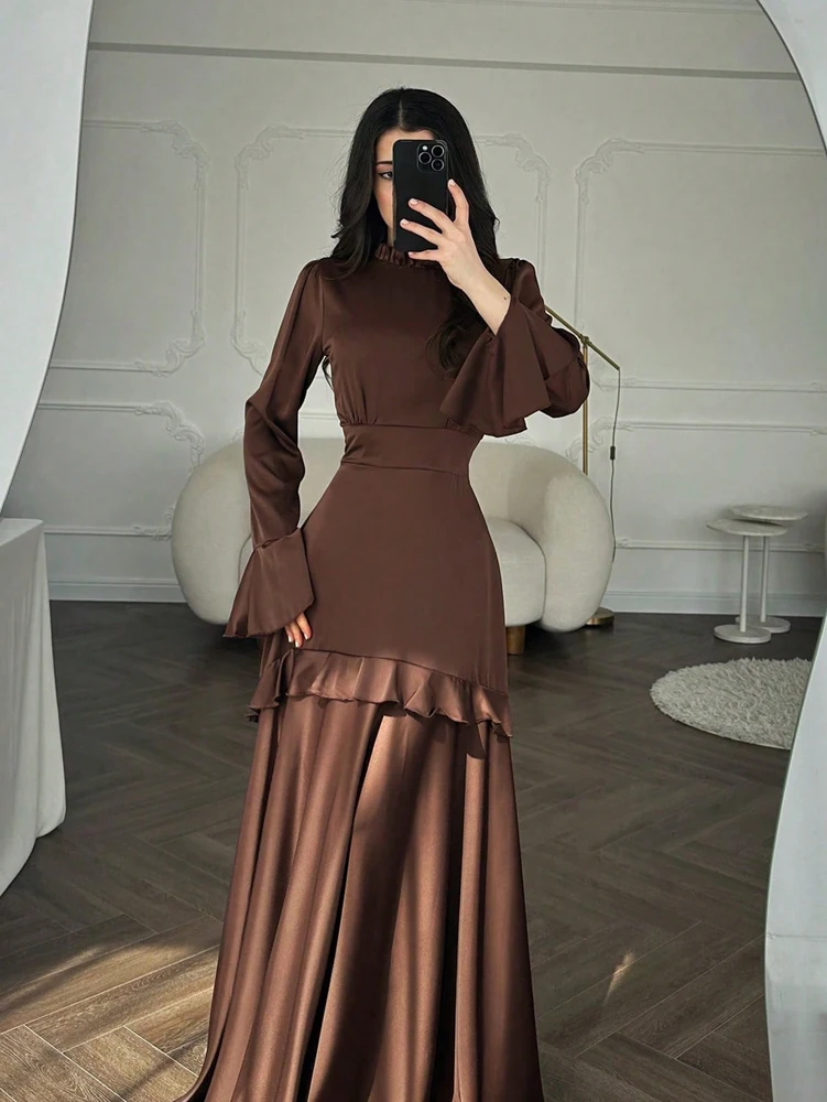 Novedades Otoño 2026: Vestido Maxi de Satén con Cintura Ajustada y Mangas Campana para Mujer — Elegante, Sofisticado, Perfecto para Eventos Nocturnos