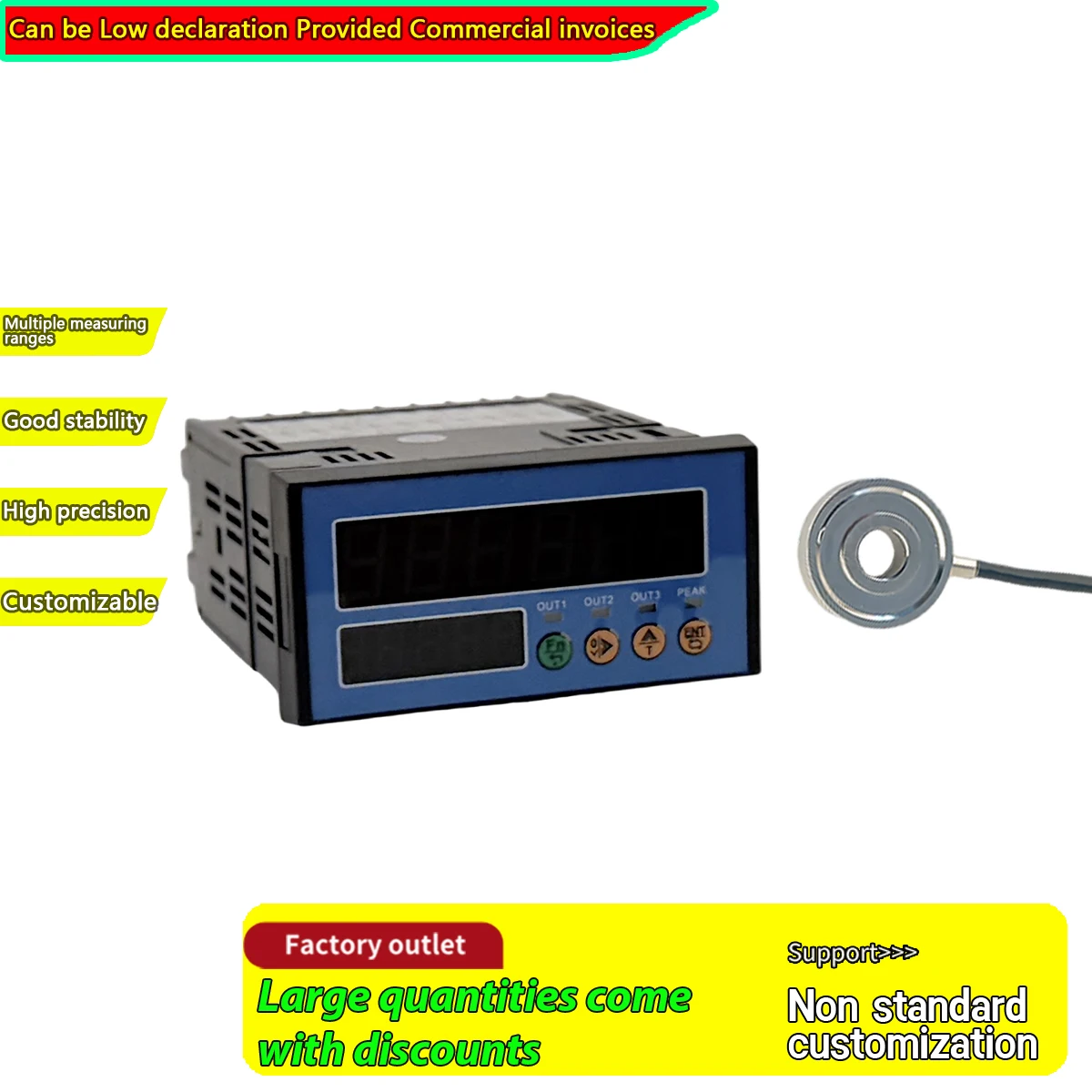 Sensor de pesaje de orificio pasante con controlador inteligente, kit de transductor de fuerza de precarga de pernos 1t 2t 5t de acero inoxidable