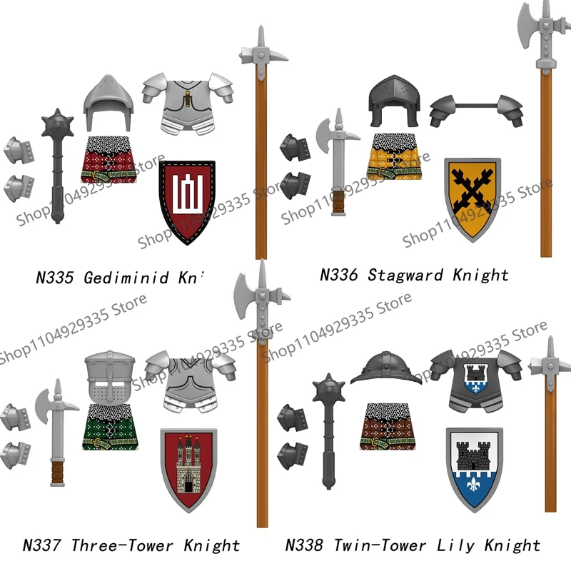 Figuras de soldados militares medievales, bloques de construcción MOC, Castillo, águila negra, Lobo, pulpo, Griffin, caballero antiguo, bloques Waffen, Juguetes