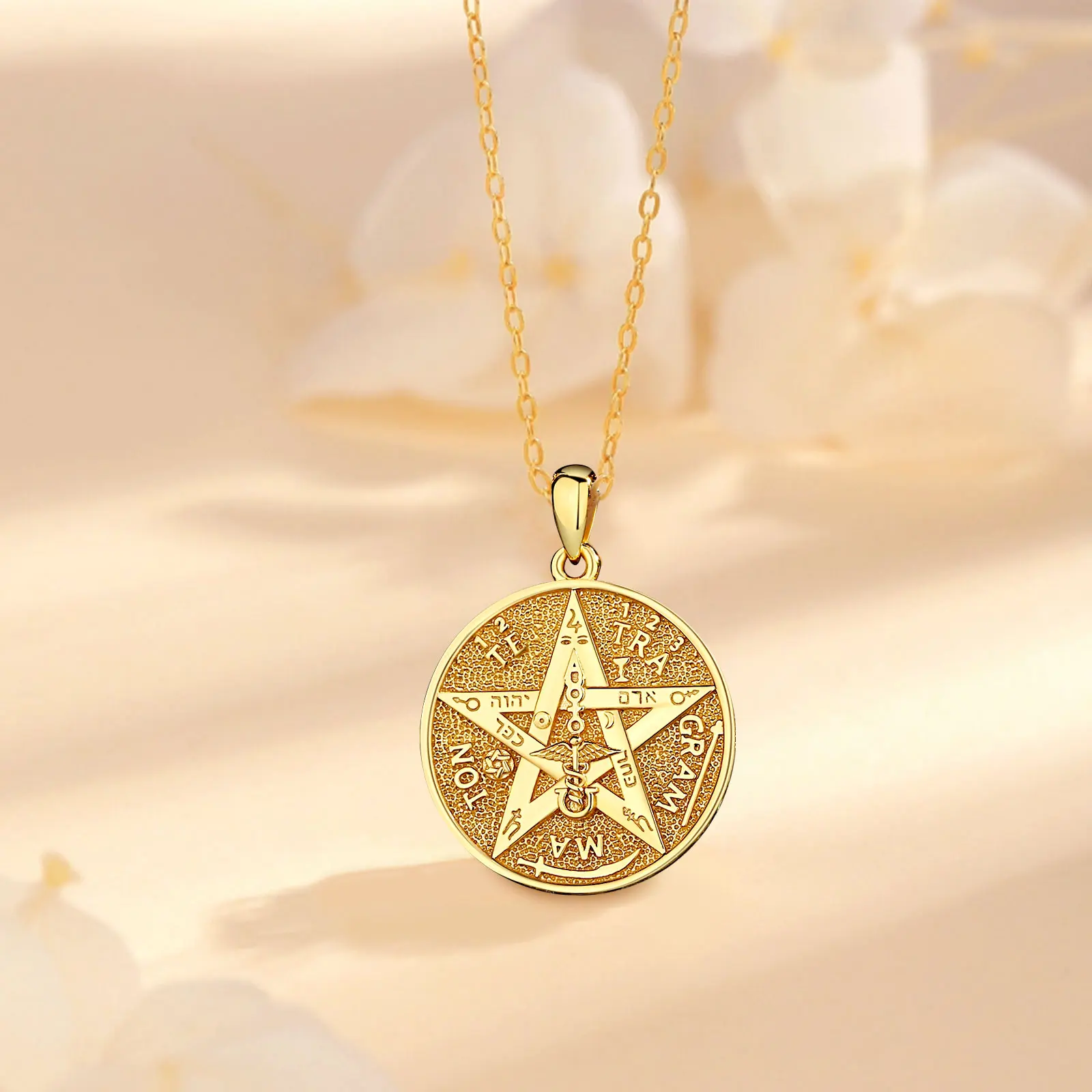 Eudora-collares de plata de ley 925 con runas de pentagrama para mujer y hombre, amuleto de oro de 18 quilates, colgante de tetragrammaton de estrella guardián, regalo