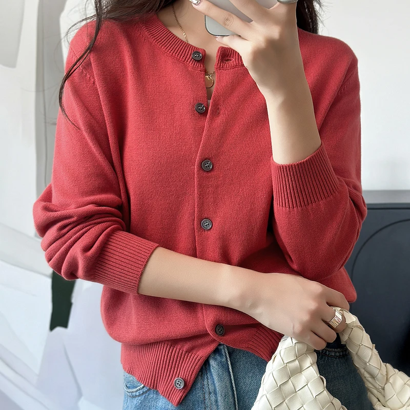 WinvyNee Cárdigan de cuello redondo 100% de algodón puro para mujer, tops de oficina a la moda, ropa informal para mujer, conjunto de viaje diario ZA1002004