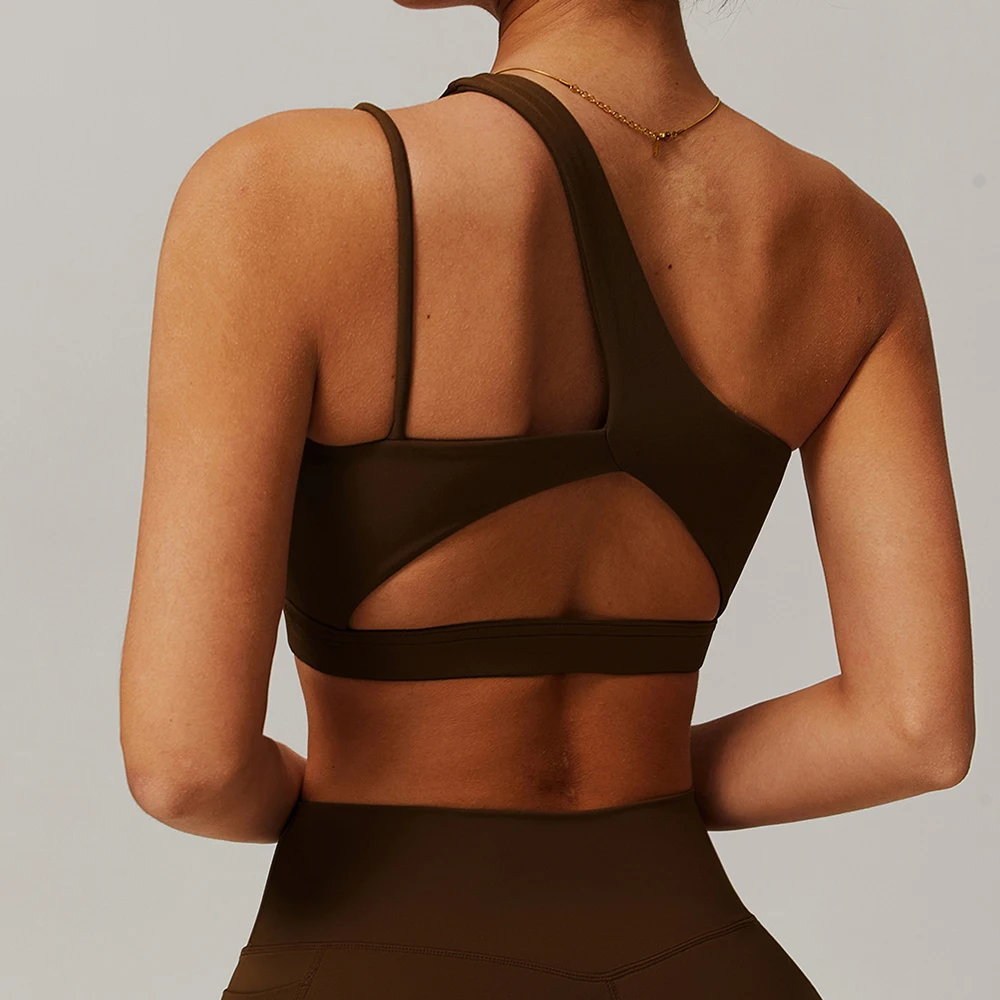 Sujetador deportivo a prueba de golpes para mujer, parte de atrás bonita, ropa interior deportiva para gimnasio, correas oblicuas para los hombros, sujetador para correr, Fitness y Yoga ﻿