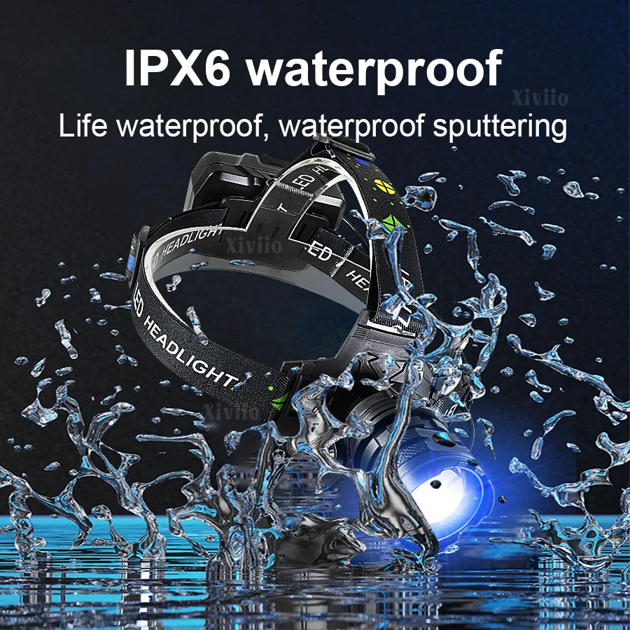 Linterna frontal LED ultrapotente de 860000000LM, linterna frontal superbrillante de largo alcance de 4500M, linterna frontal recargable para pesca y caza