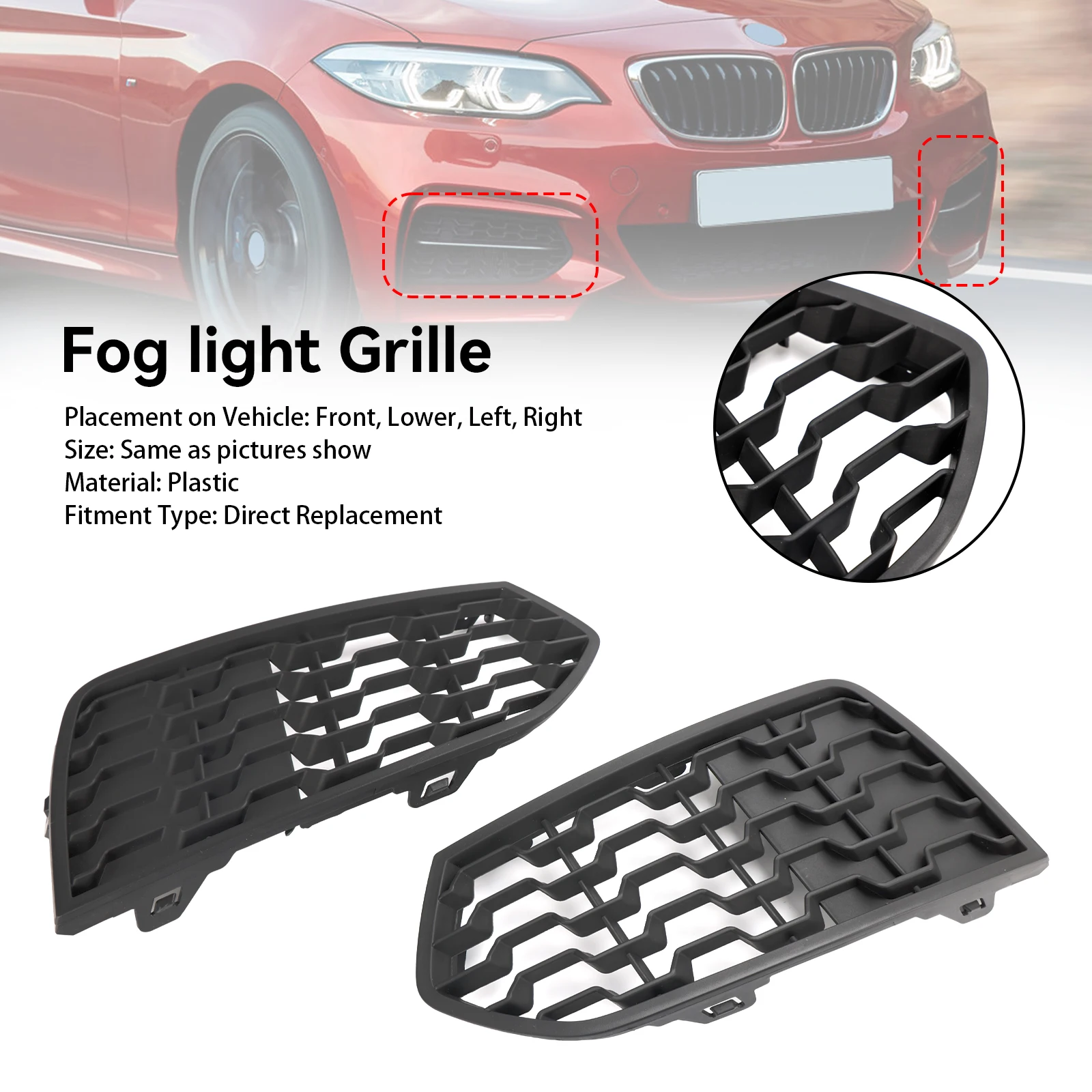 Areyourshop 2 Piezas Rejillas de Luz Antiniebla Delanteras M Sport para BMW F22 F23 2012 2013 2014 2015 2016 2017 51118056797