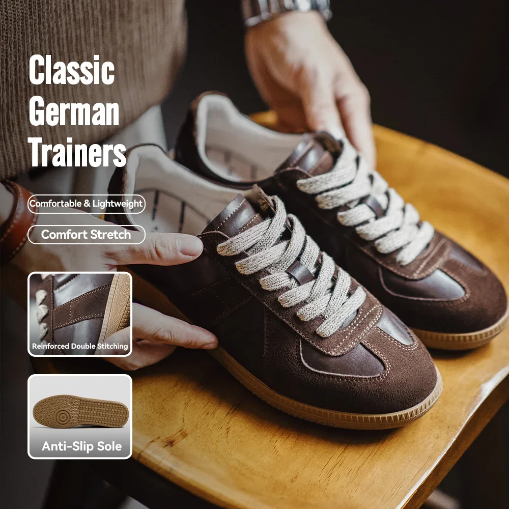 Zapatillas Deportivas Clásicas Maden Marrón con Detalles en Contraste, Estilo Alemán, Planas y de Caña Baja para Hombre, Primavera y Otoño, Casuales con Cordones