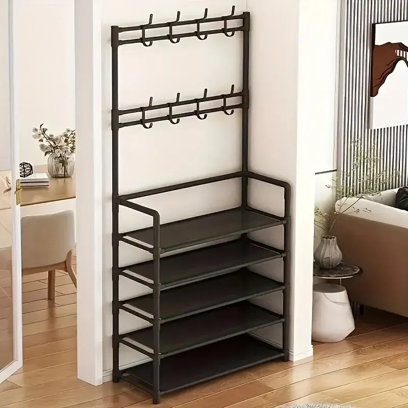 Zapatero de cinco capas, Zapatero Simple, estante de almacenamiento integrado, Zapatero para el hogar, Perchero multifuncional para ropa, perchero de 2 piezas