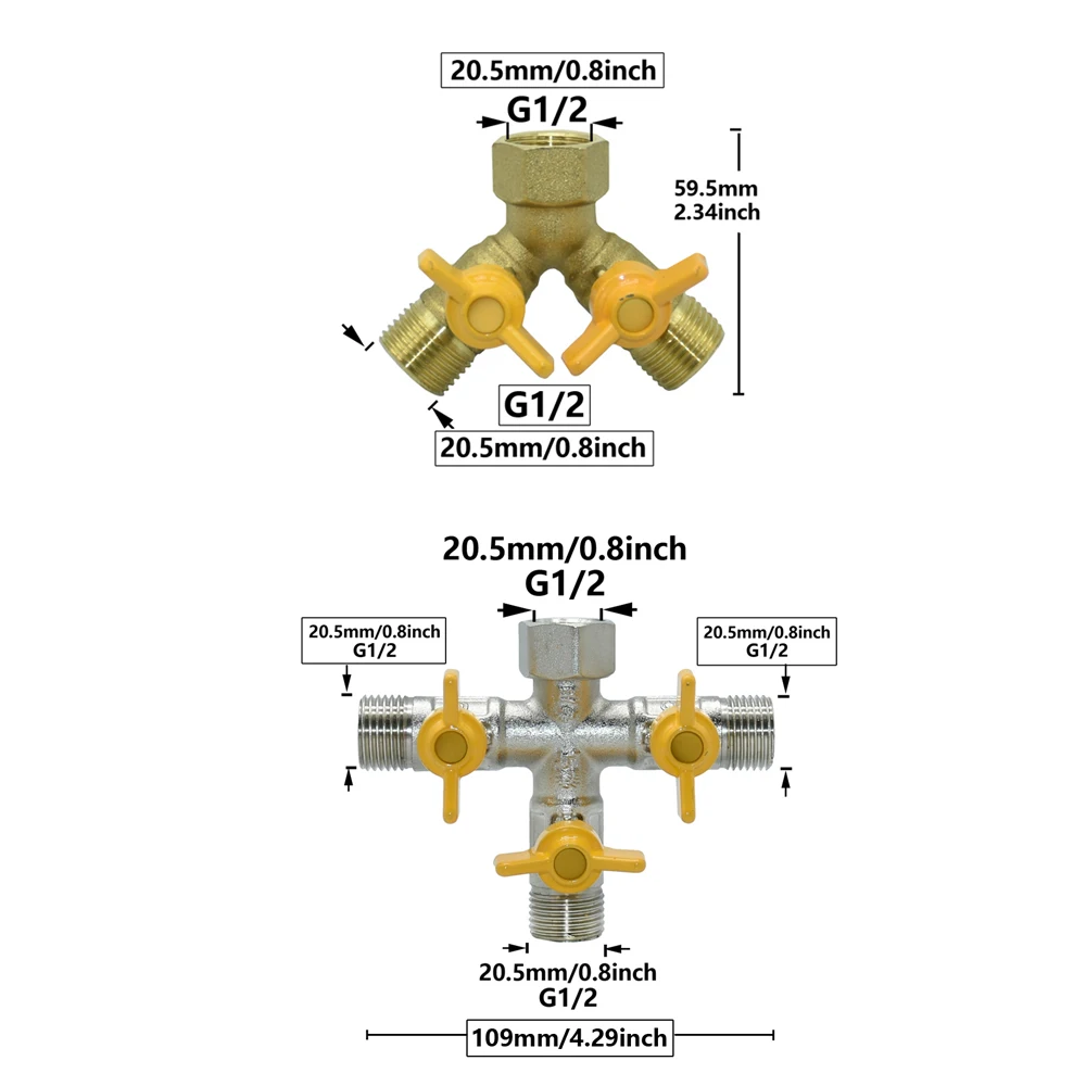 Latón 1/2 hembra a 1/2 rosca macho manguera divisor válvula conector Accesorios de reparación de cobre acoplador de tubería de agua roscado de Metal