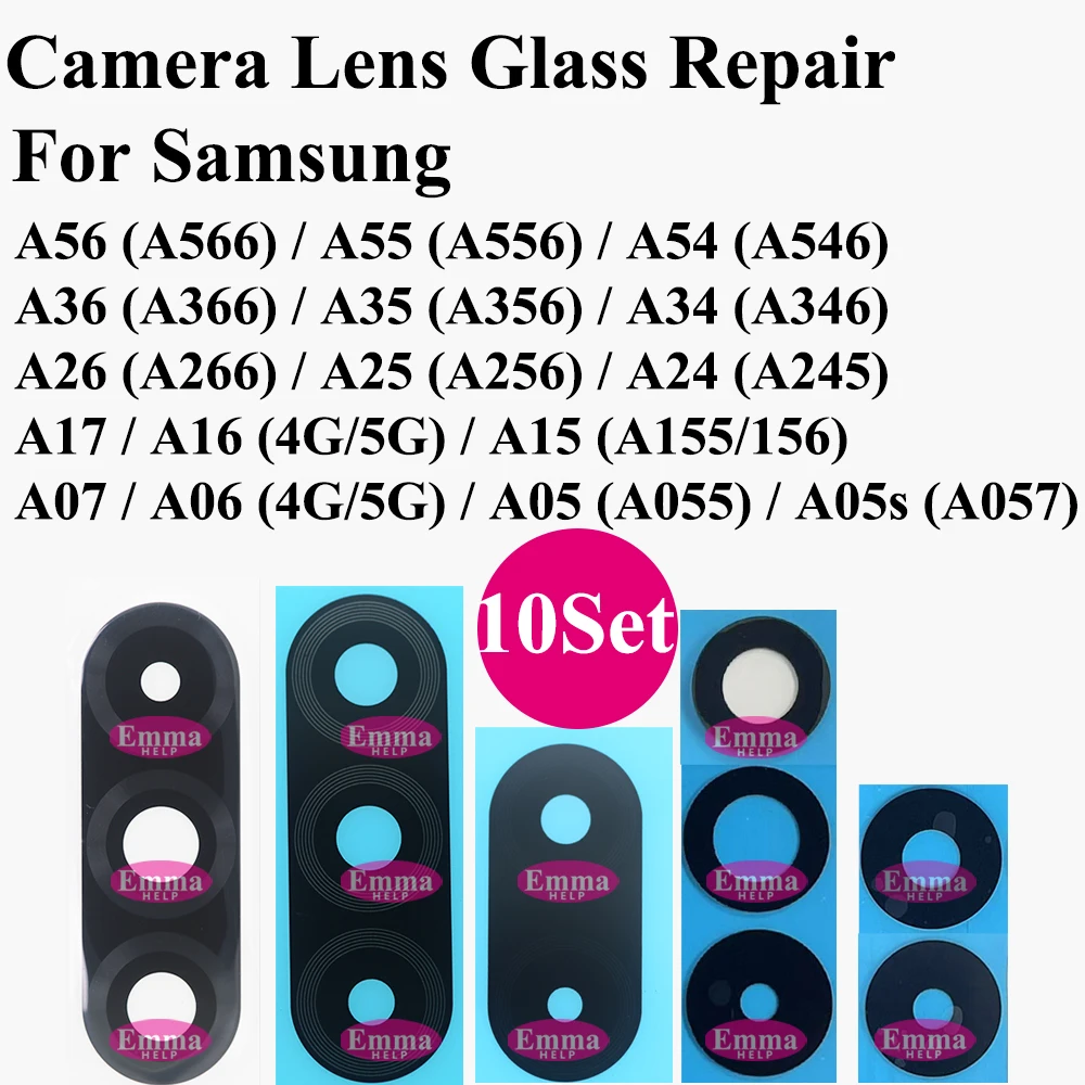 Lente de cristal de repuesto para cámara trasera Samsung A56 A07 A17 A06 A16 A26 A36 A52s A15 A55 A35 con adhesivo de pegamento para cristal de cámara