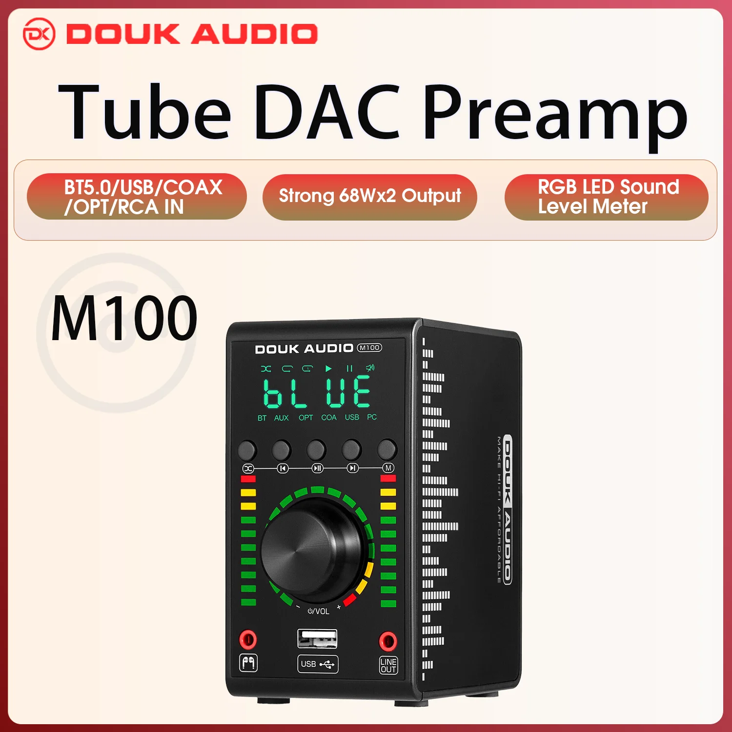 Douk Audio Mini amplificador Digital COAX/OPT integrado Bluetooth 5,0 Amp hogar/coche/amplificador de Audio marino reproductor USB 24B/192K