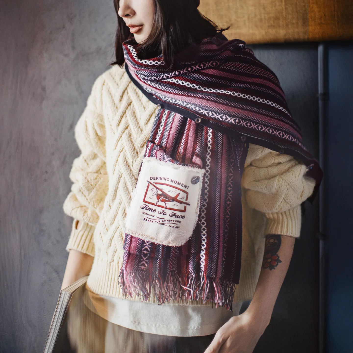 Maden Chaleco sin mangas de punto para mujer, jersey, capa, bufanda envolvente para hombros, prendas de vestir exteriores, Otoño Invierno, Top de moda en capas púrpura