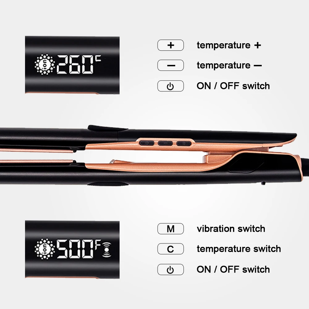 Plancha de pelo profesional 500 ° Plancha Plana de Pelo de Plasma F 260 ° C Placa de revestimiento de cerámica Herramienta de peinado de salón de Frizz suave 110V-240V