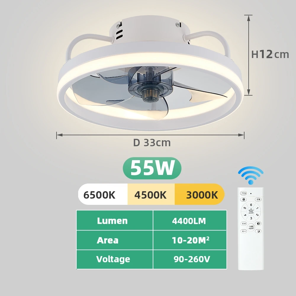 Ventiladores de techo con Control remoto y luz, lámpara LED, ventiladores de techo silenciosos inteligentes para decoración de dormitorio y sala de estar, lámpara de techo