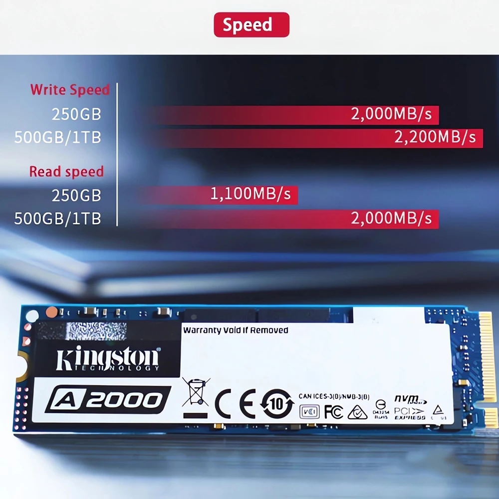 Kingston-disco duro interno de estado sólido para PC, Notebook y escritorio, SSD NVMe PCIe M.2 2280, 250GB, 500GB, 1TB