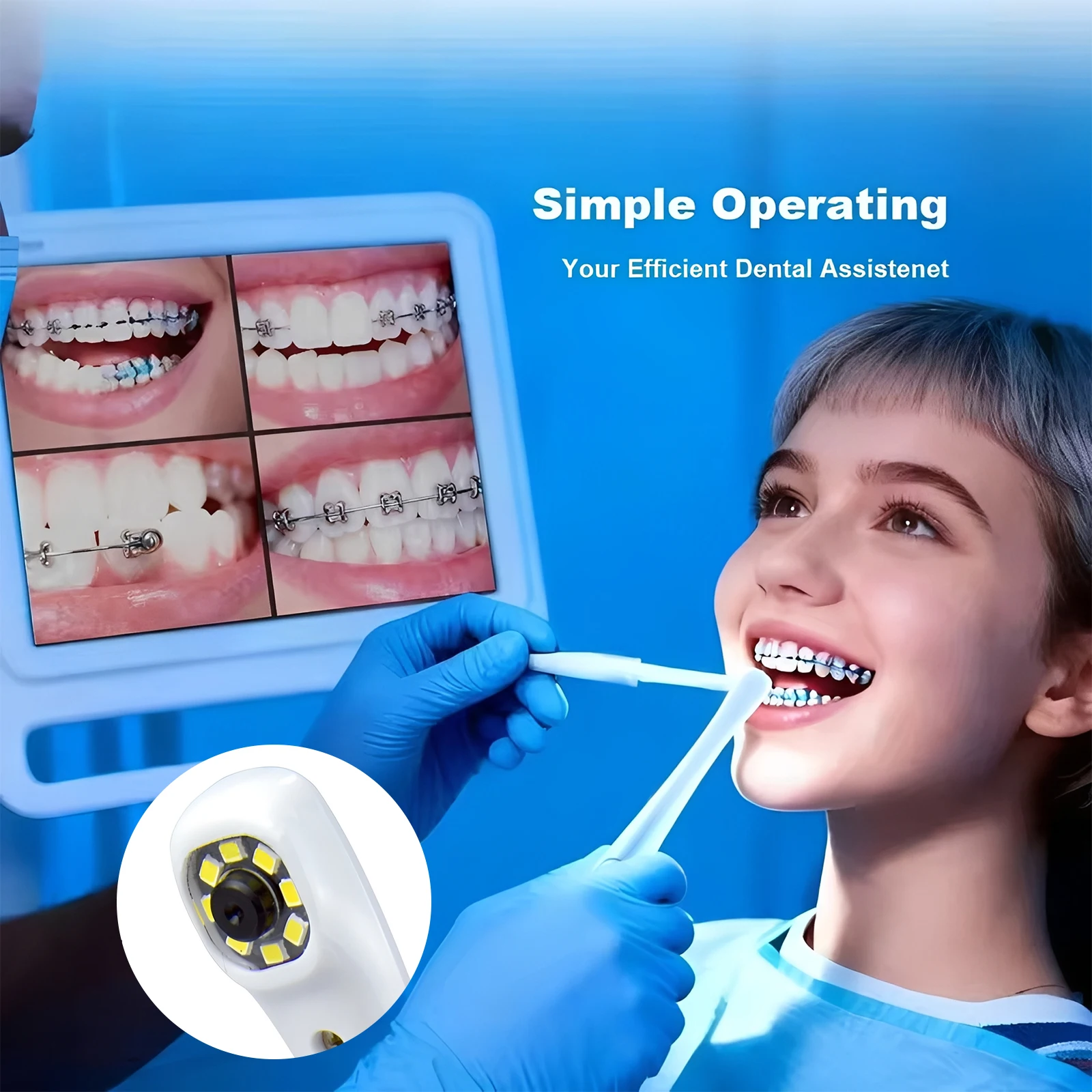 Cámara Intraoral Dental Inalámbrica WiFi HD con 8 LED, Lente Macro + Monitor LCD de 17 Pulgadas para Consultorio