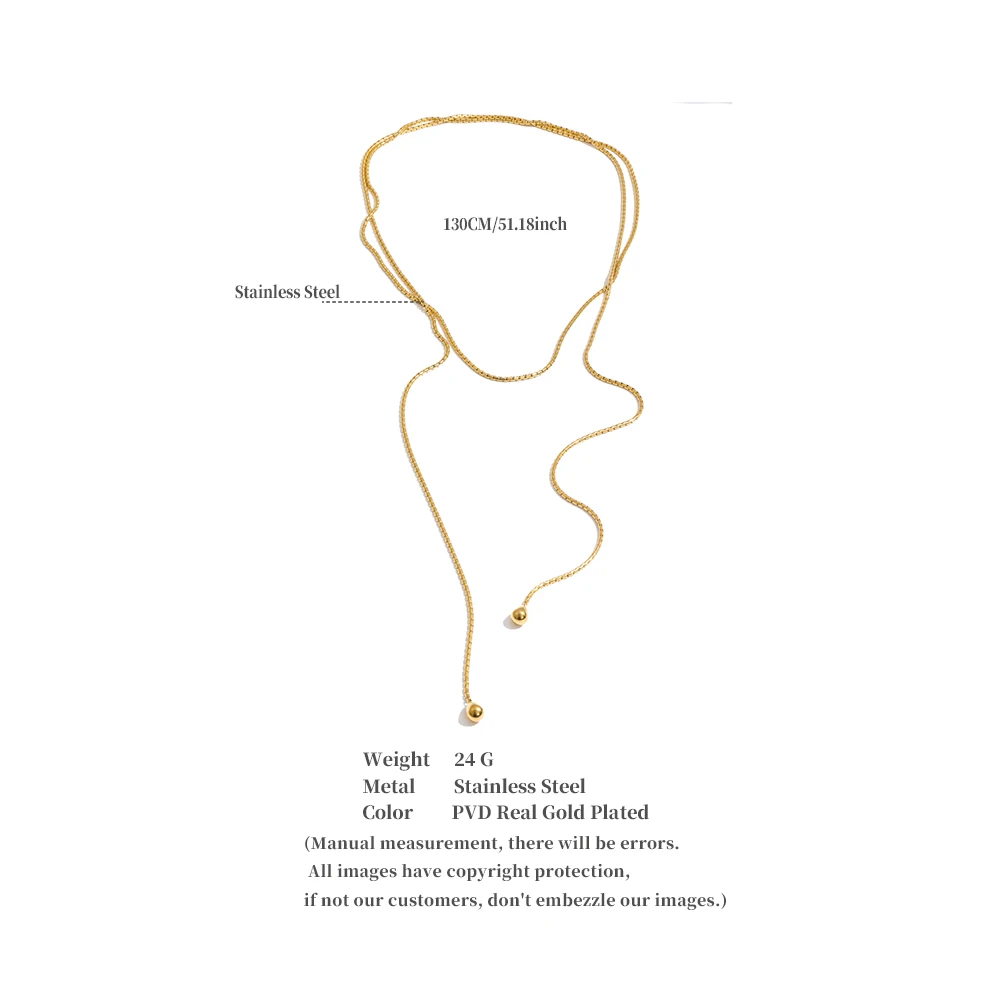 Yhpup Collar apilable de cadena de acero inoxidable de 130 cm, chapado en PVD de color oro de 16 quilates, joyería distintiva resistente al agua