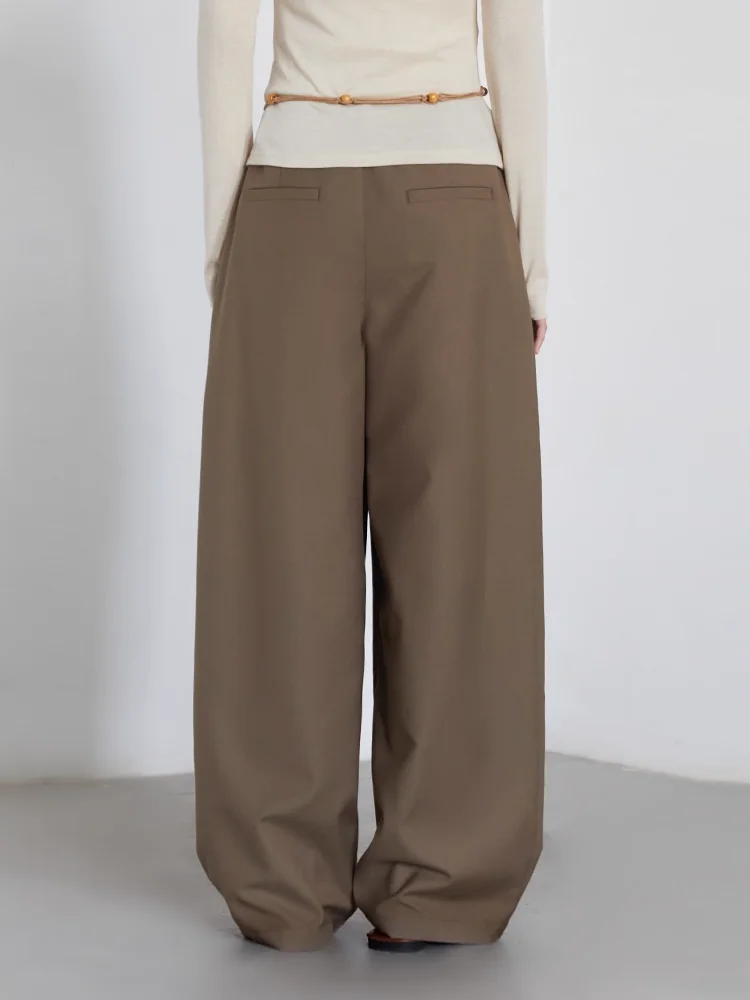 CHIC VEN-pantalones de pierna ancha para mujer, pantalón liso, holgado, informal, plisado con cordón, traje femenino, pantalones de oficina para mujer, otoño 2025