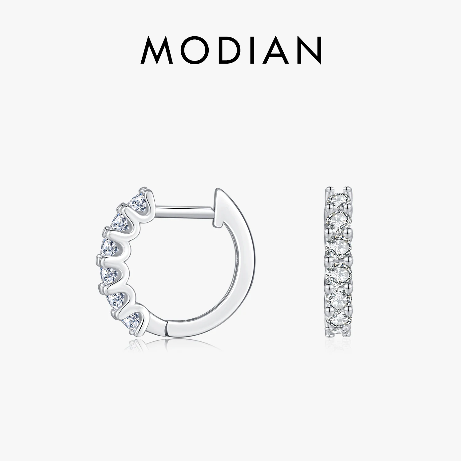 Pendientes de aro pequeños de moissanita de Color MODIAN D, hebillas de oreja brillantes huecas de Plata de Ley 925 para mujer, joyería fina de boda
