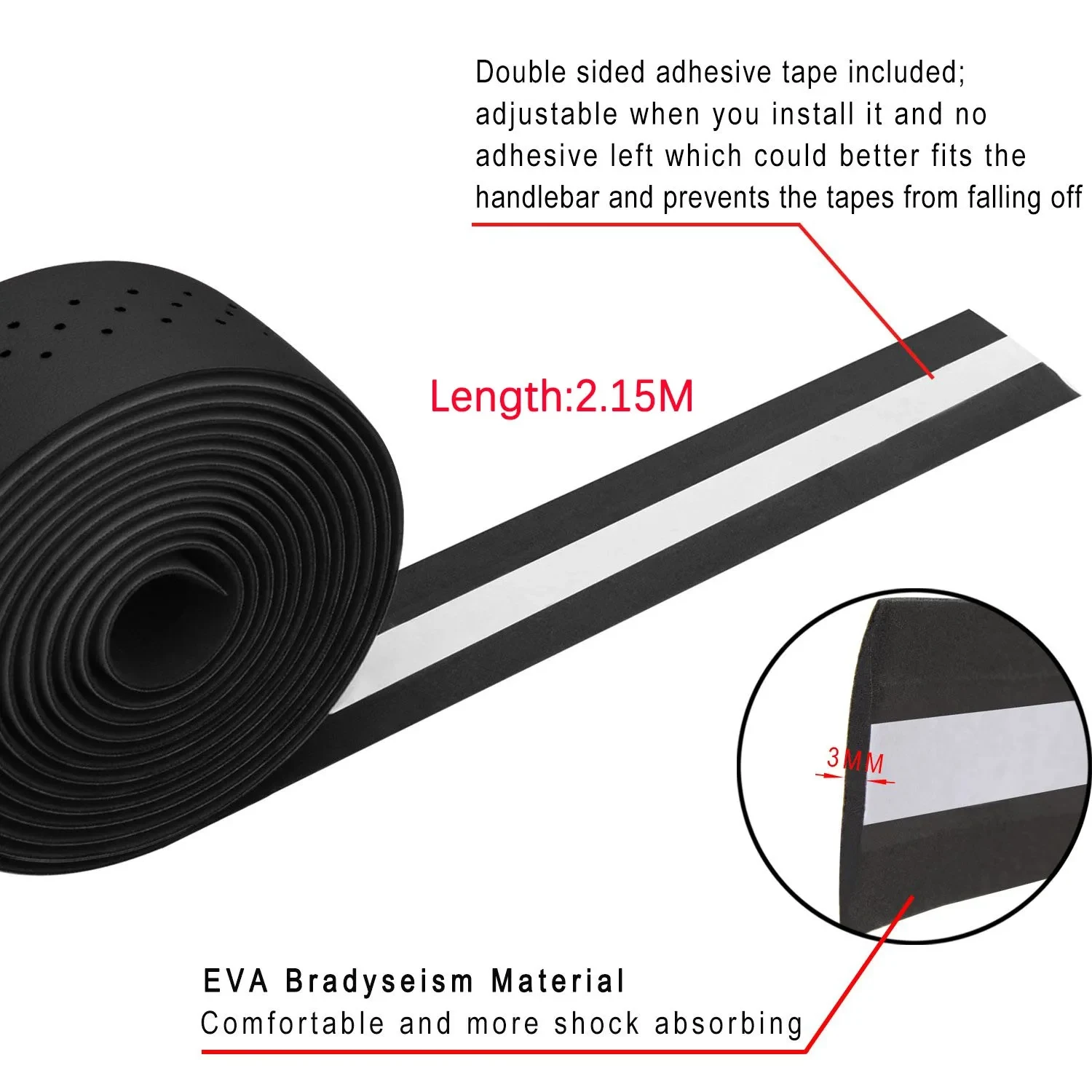 Cinta de manillar para bicicleta de carretera EVA, perforada, de 3 mm de grosor, absorbente, antideslizante, que absorbe el sudor, ligera, transpirable, para ciclismo