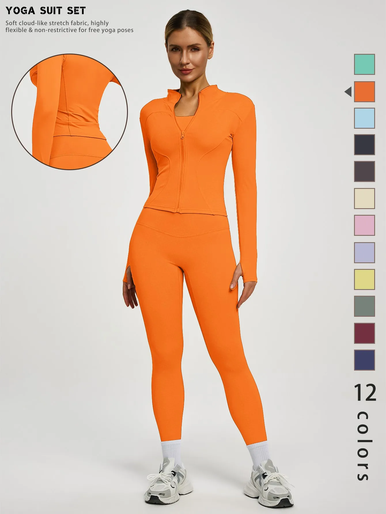 Conjunto Deportivo de Yoga para Mujer Fitfemme de 2 Piezas, Leggings de Cintura Alta, Chaqueta, Pantalones para Correr, Conjunto Deportivo para Exteriores