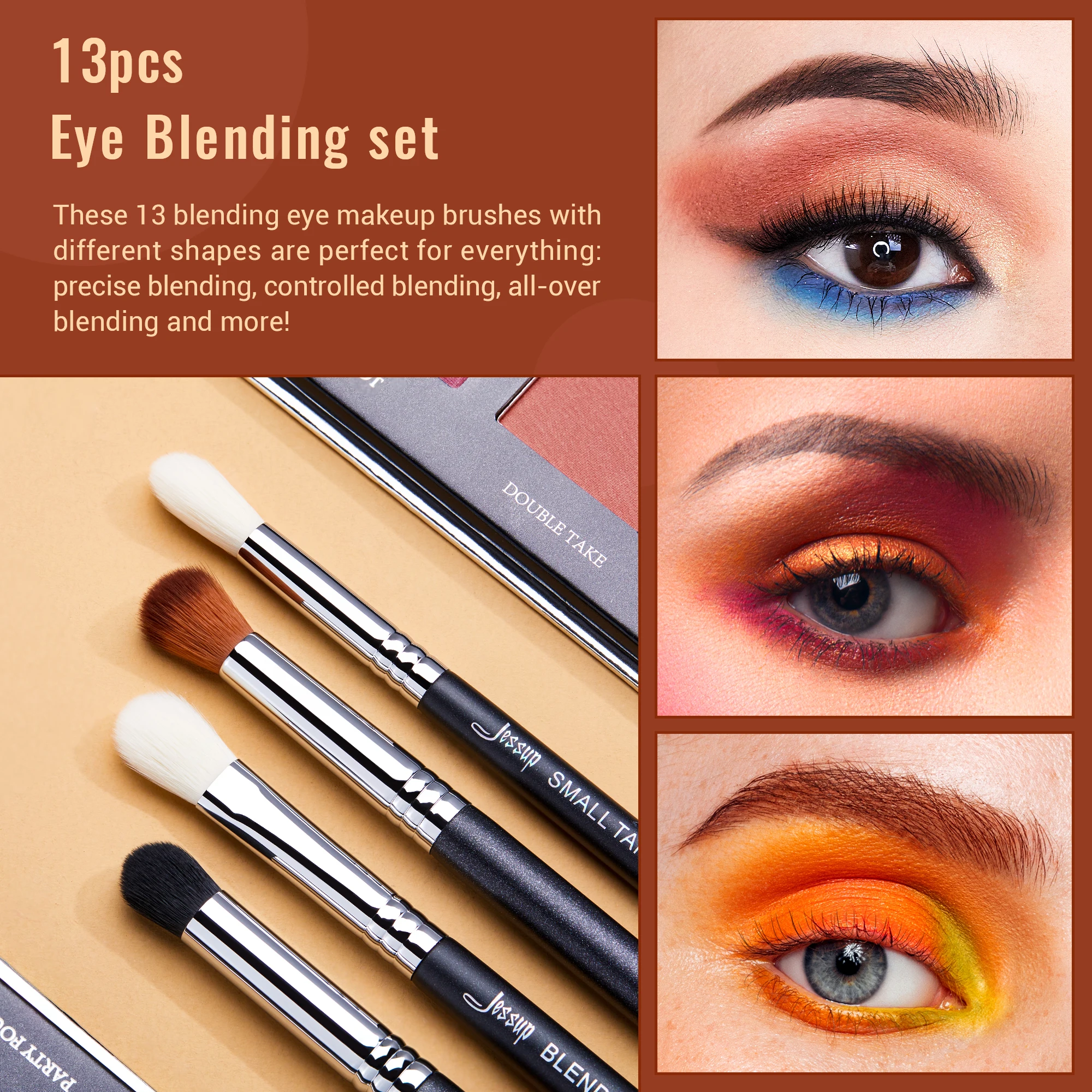Set de Brochas de Maquillaje para Ojos Jessup, Brocha Profesional para Difuminar Sombras, Brocha Sintética para Delinear el Contorno del Ojo, T338