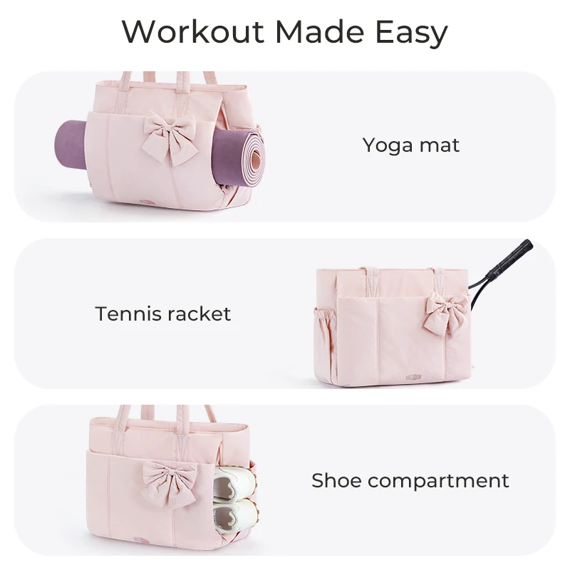 BAGSMART bolso de mano acolchado con lazo, bolsos de hombro acolchados informales para mujer, aptos para ordenador portátil de 15,6 pulgadas, bolsas de gimnasio para Yoga de gran capacidad