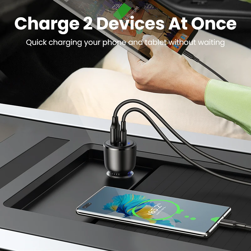 Nuevo en UGREEN 63W cargador de coche PD QC 3,0 PPS 45W USB tipo C carga rápida para iPhone 17 16 Samsung Xiaomi cargador de teléfono móvil