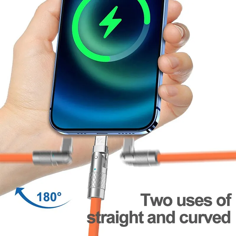 Cable USB tipo C de carga rápida de 120W 7A Cable de codo de rotación de 180 grados para juegos para Xiaomi Redmi Honor cargador de teléfono Cable USB C