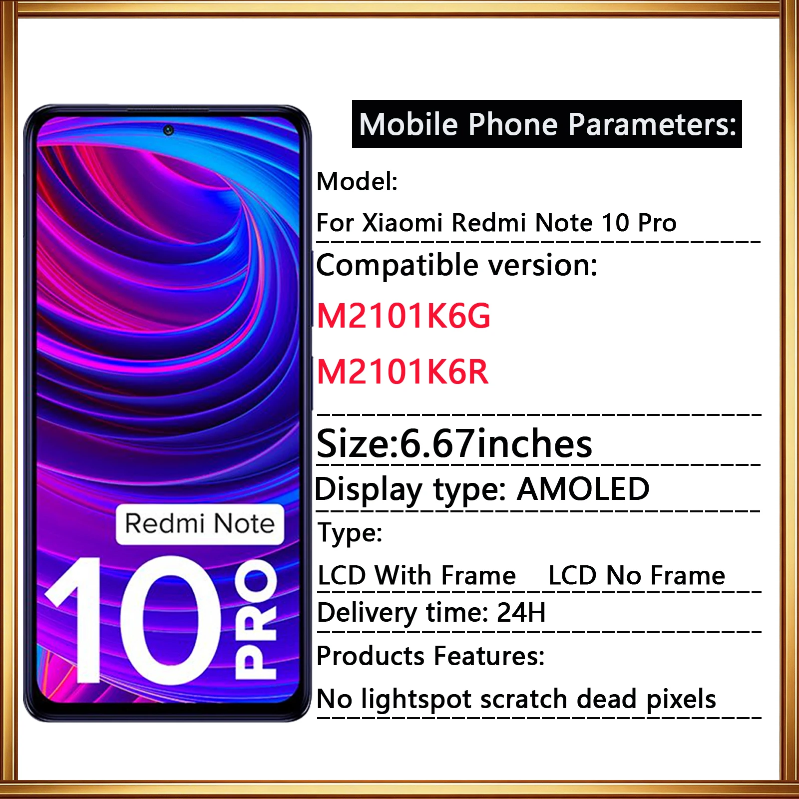 Pantalla AMOLED para Xiaomi Redmi Note 10 Pro, pantalla táctil LCD M2101K6G M2101K6R para Redmi Note 10 Pro Max LCD