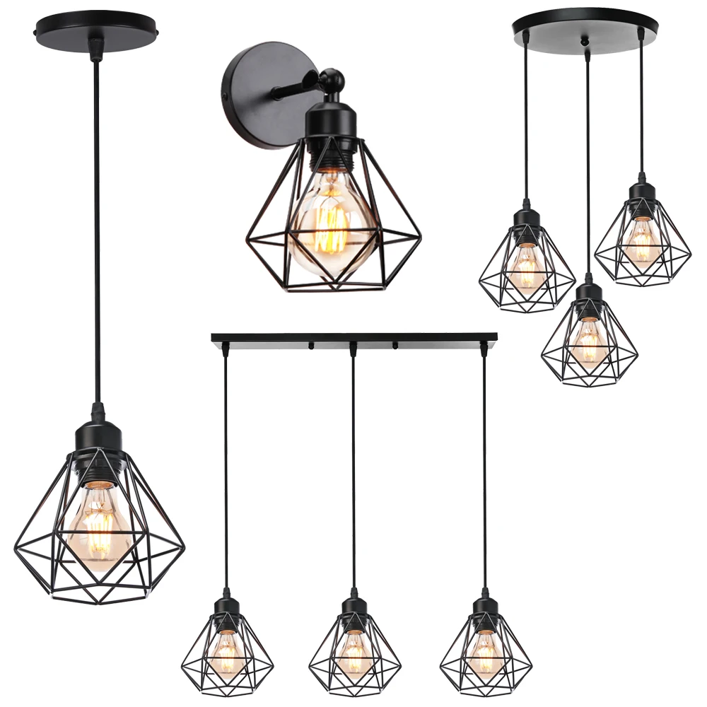 Luz colgante Industrial Led ajustable, pantalla de lámpara colgante para el hogar, cocina, jaula de Metal, iluminación para Isla, comedor