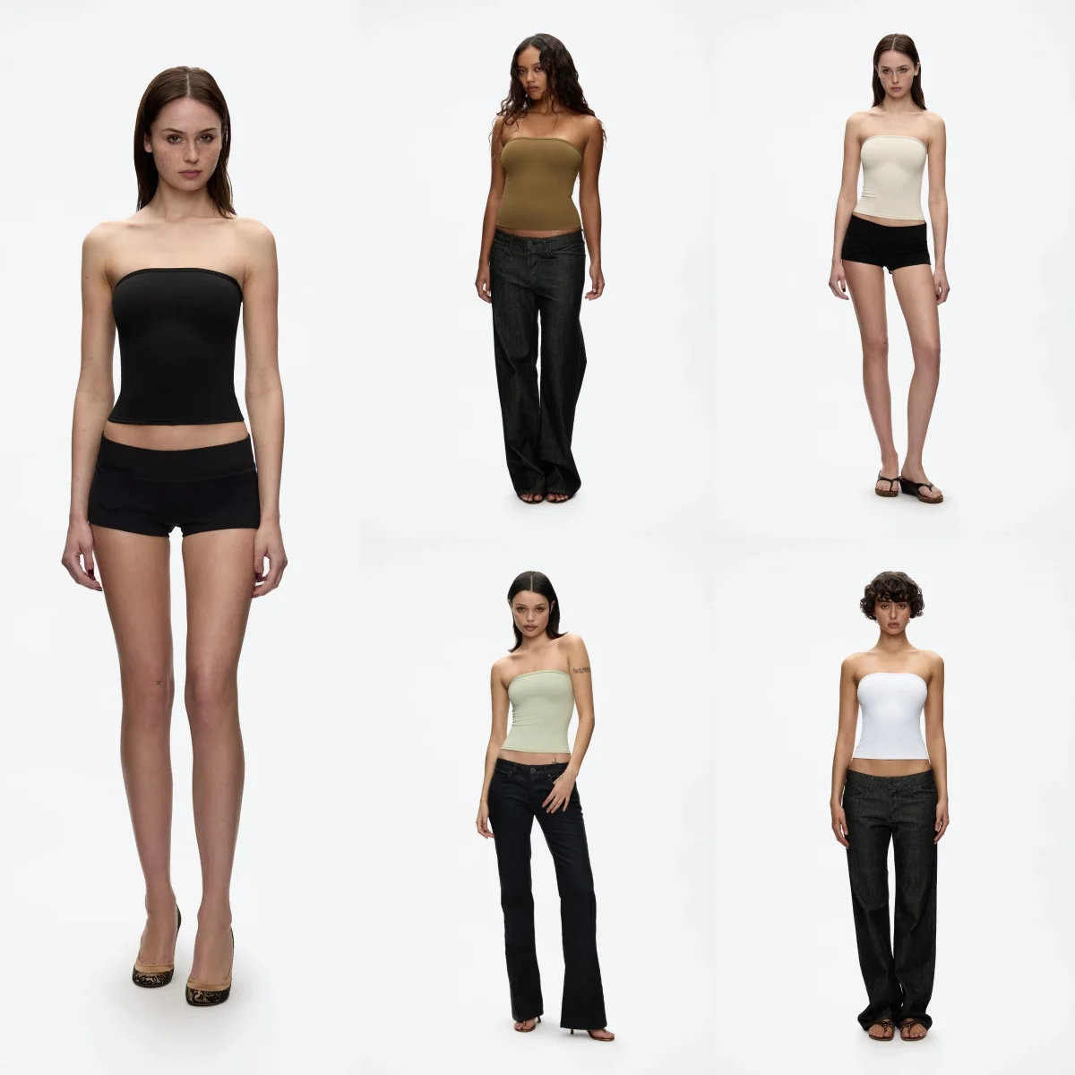 Top sin tirantes para mujer, ropa interior elástica ajustada, disponible en varios colores, top sexy, camiseta básica elástica ajustada que realza la cintura, estilo versátil