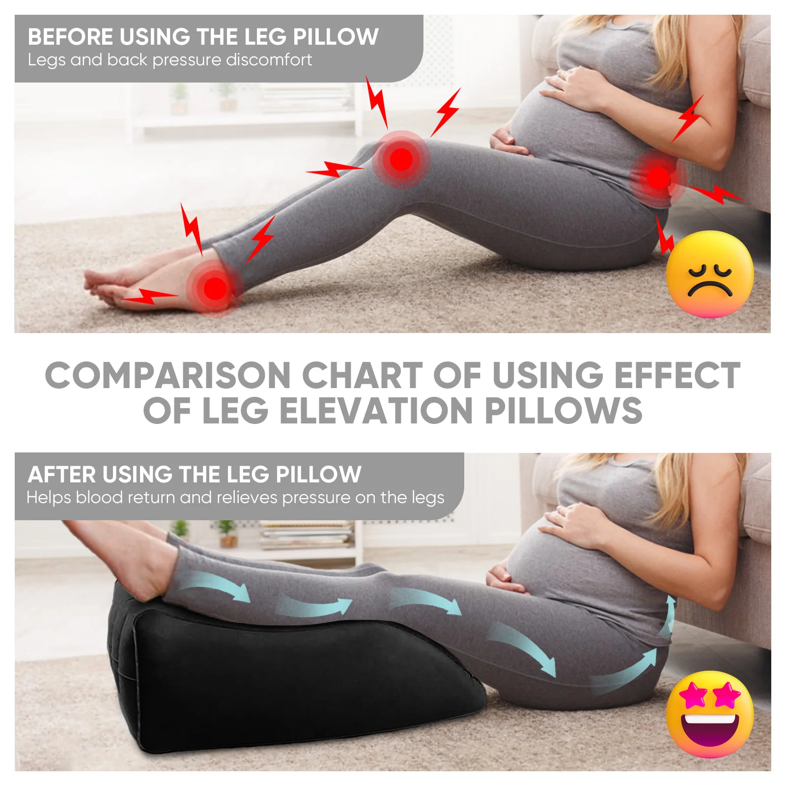 Almohadas para elevar piernas, almohadas inflables para hinchazón, almohada de cuña portátil para mejorar la circulación y reducir la hinchazón