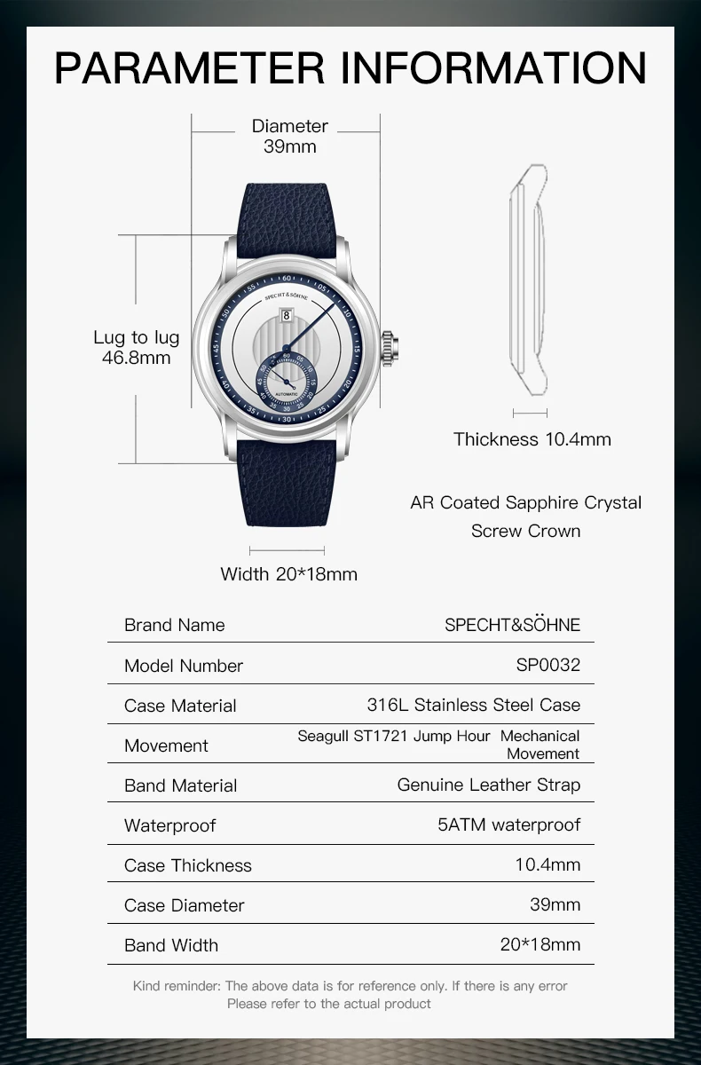 Relojes de pulsera mecánicos automáticos de lujo Specht & Söhne Jump Hour 2026 para hombre, con cristal de zafiro y acero inoxidable.