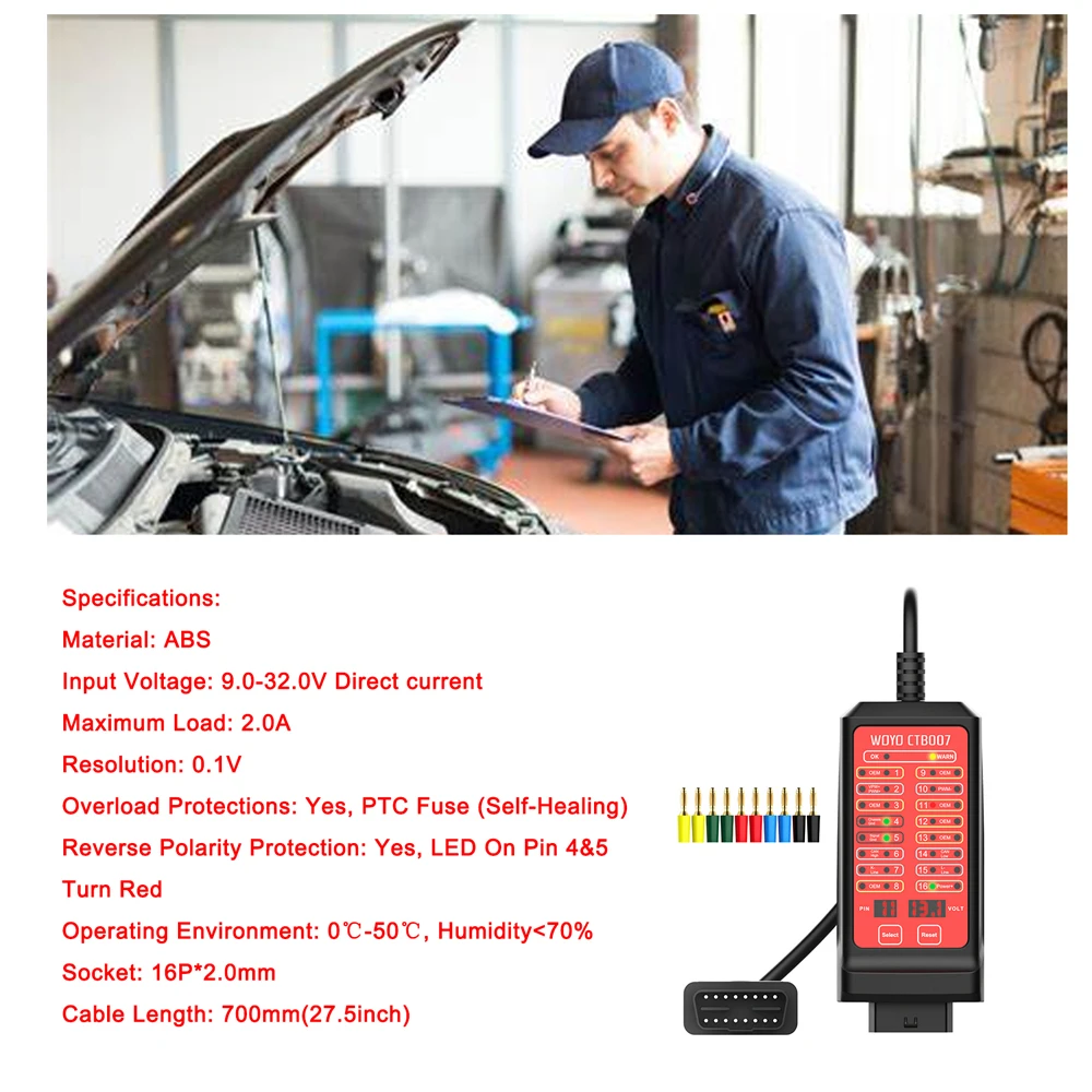 WOYO-probador de diagnóstico de vehículos a bordo, dispositivo de diagnóstico OBD de 16 Pines, detección de caja de ruptura, probador de circuito CAN Bus, 12V, 24V
