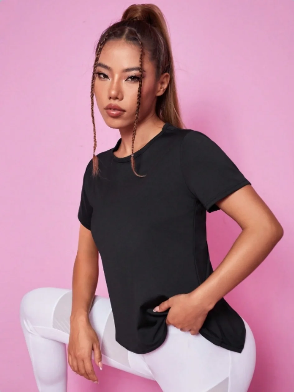 Traje de Yoga para mujer, Camiseta deportiva de verano, camiseta holgada transpirable de secado rápido, top de malla para entrenamiento en la espalda, fitness de manga corta