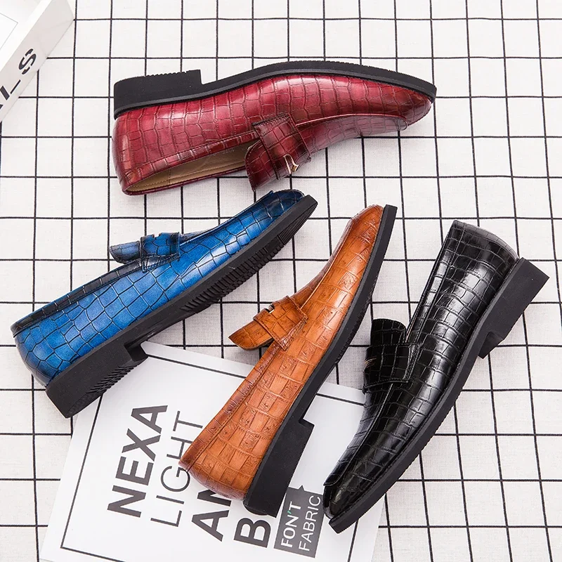 Zapatos de Cuero Azules de Alta Calidad para Hombre, Estilo Italiano, Tallas Grandes: 38-48, Mocasines Formales Amarillos para Conducir, Zapatos Casuales Rojos para Boda