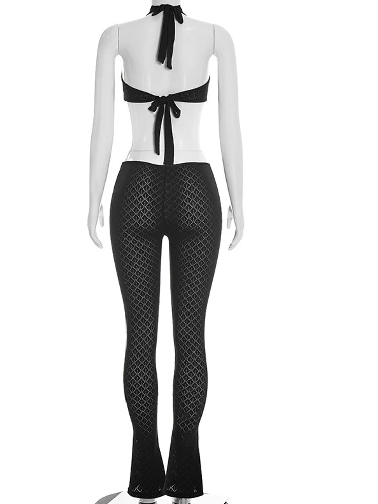 Beyprern ​ Nuevo mono ajustado de punto negro sexy para mujer, con cuello halter y aberturas, de una pieza, ideal para discoteca.