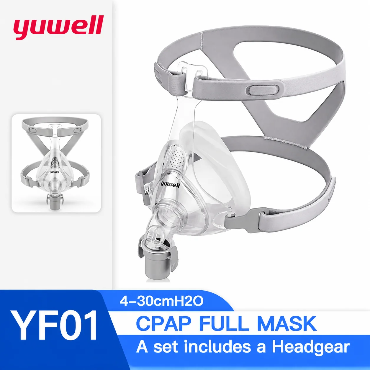 Yuwell YF-01 Máscaras Cpap Máscara completa de Apnea del sueño Boca y máscara completa con tocados para máquinas Cpap Bipap para Apnea del sueño