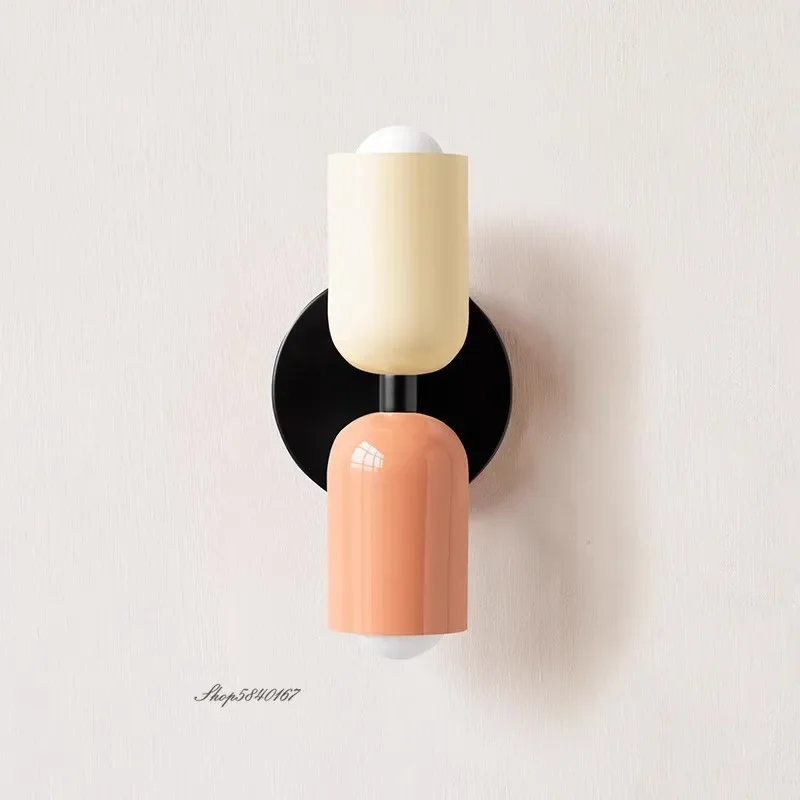 Lámpara de pared de estilo crema moderna, lámpara de noche para dormitorio de doble punta, luces artísticas de estudio para habitación de niños, aplique de pared creativo minimalista