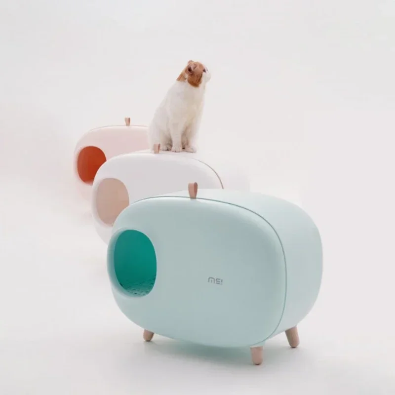 Caja de arena para gatos con forma de Mochi, caja de arena para gatos completamente cerrada, inodoro para gatos, suministros para mascotas, muebles para mascotas de estilo de Color sólido
