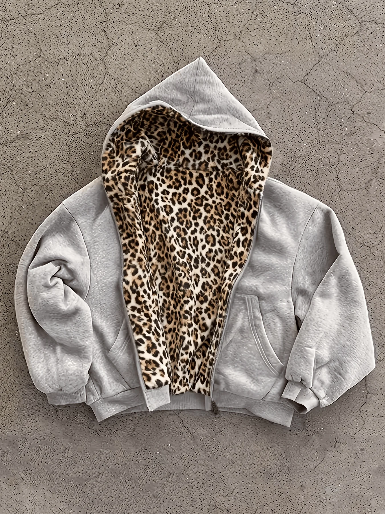 Sudadera con capucha de estilo retro Y2K, estilo urbano, con estampado de leopardo de doble cara, sudadera con capucha con estampado de leopardo para mujer con bolsillos grandes, sudadera con cremallera y bolsillos, ropa urbana