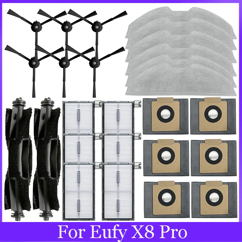 Para Eufy X8 Pro Robot Cepillo Lateral filtros Hepa paños de fregona paño de mopa bolsa de polvo piezas de limpiador al vacío accesorios de repuesto