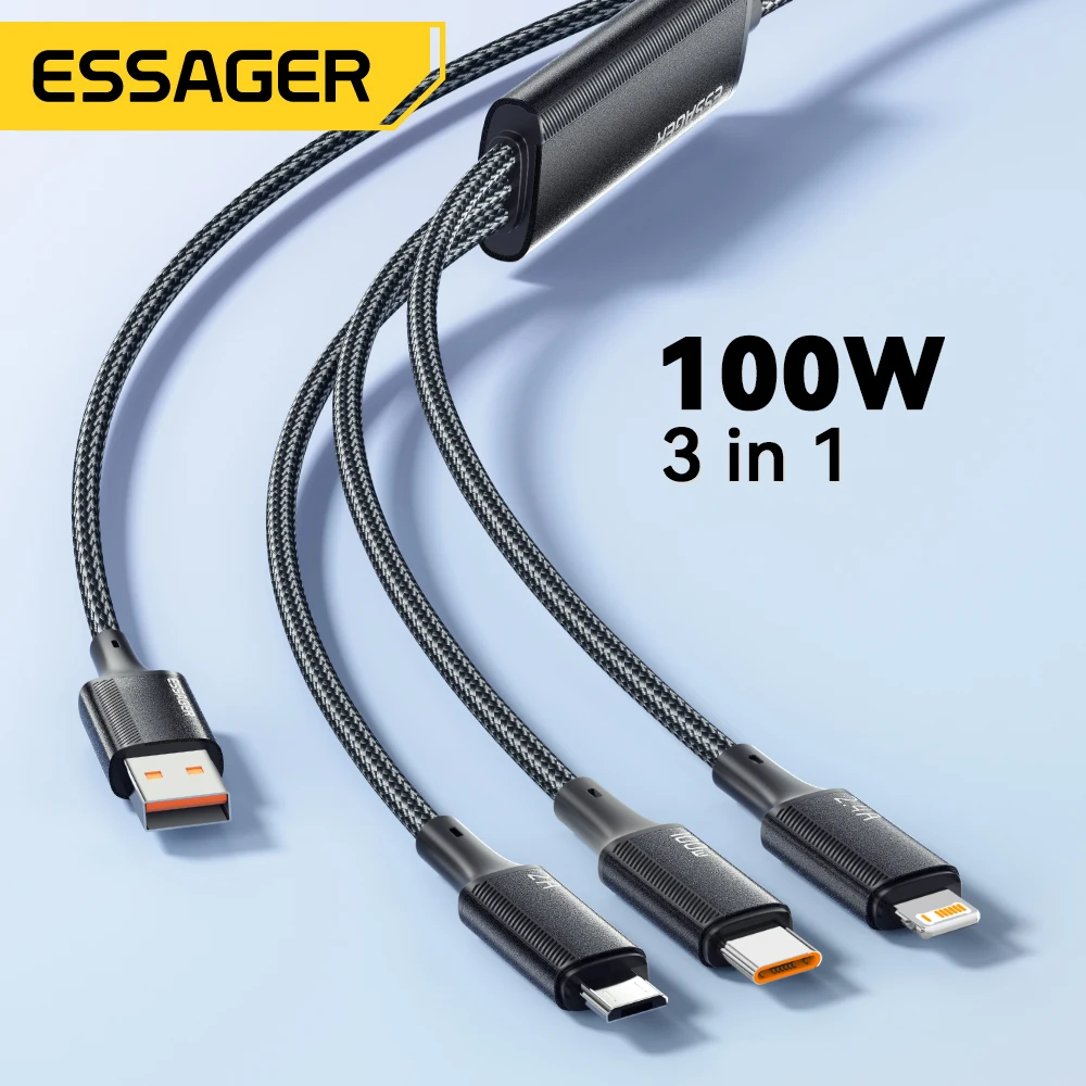 Essager Cable de 100W USB C a tipo C para iluminación PD cargador rápido datos 3 en 1 Cable de carga rápida para Macbook iPhone Samsung Xiaomi