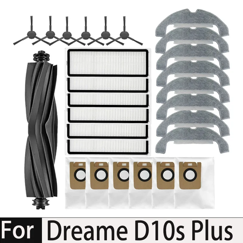 Repuestos para Robot Aspirador Dreame Bot D10s Plus D9 Plus: Cepillos Laterales Principales, Paños de Limpieza, Filtros HEPA, Bolsas para Polvo y Accesorios