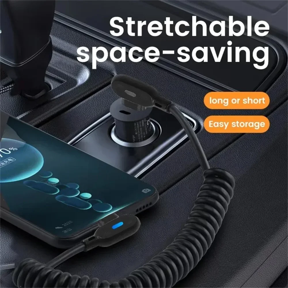 Cable de datos de resorte corto de carga rápida 6A, Cable de carga rápida de codo USB tipo C para Samsung, Huawei, Xiaomi, Cable de sincronización de cargador de teléfono