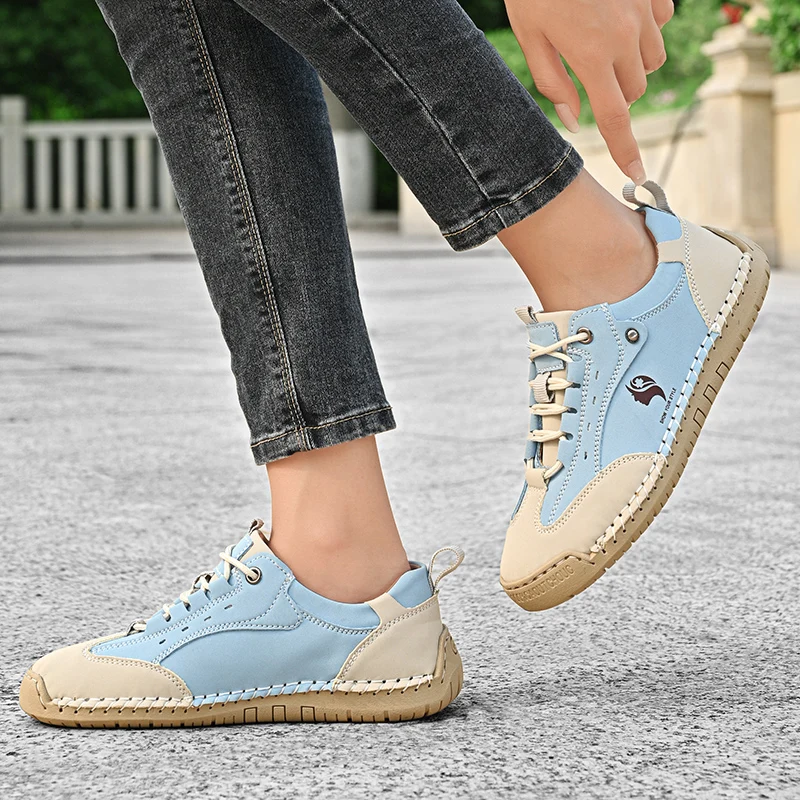 Zapatos informales de cuero hechos a mano para mujer, zapatos planos a la moda para mujer, zapatos antideslizantes para exteriores, zapatillas Retro de estilo británico