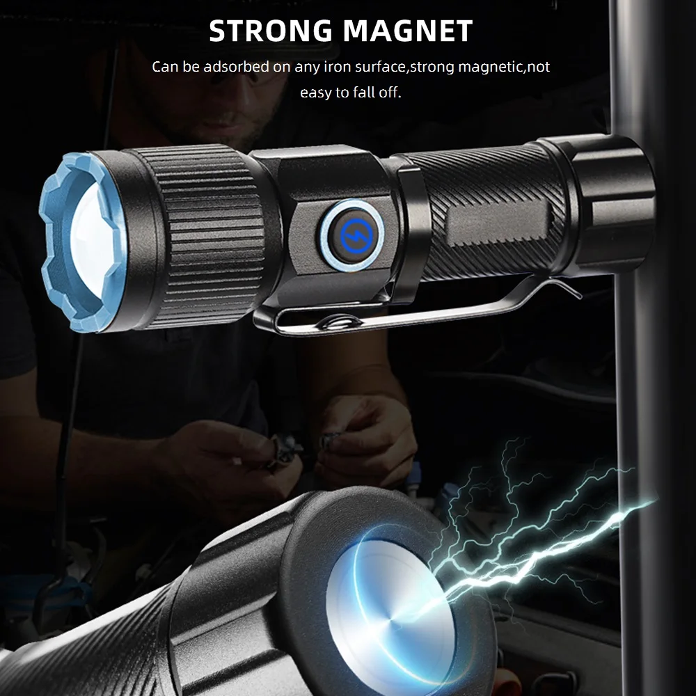 Zoom luz de haz blanco Mini linterna de larga distancia tipo C Usb recargable antorcha de bolsillo portátil hogar al aire libre batería 16340